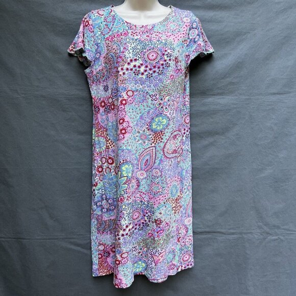 Talbots Size Small Colorful Spring Paisley Scalloped Dress Stretchy Floral - Picture 1 of 9